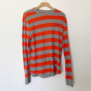 Gray and Orange Striped Long Sleeve Shirt